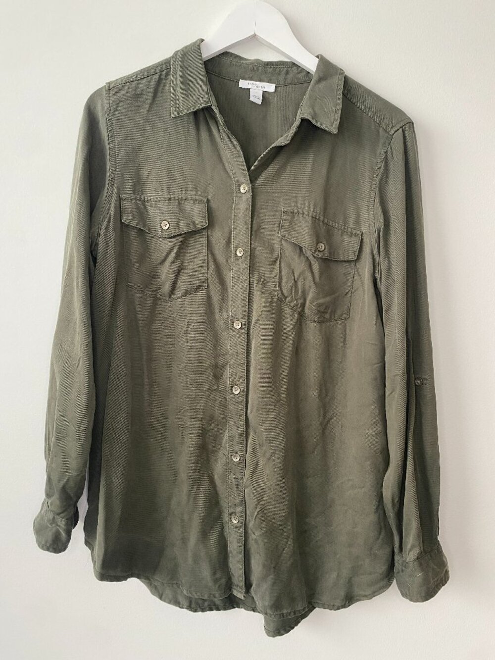 Daily Ritual Olive Button Down Shirt Lyocell Utility Top M